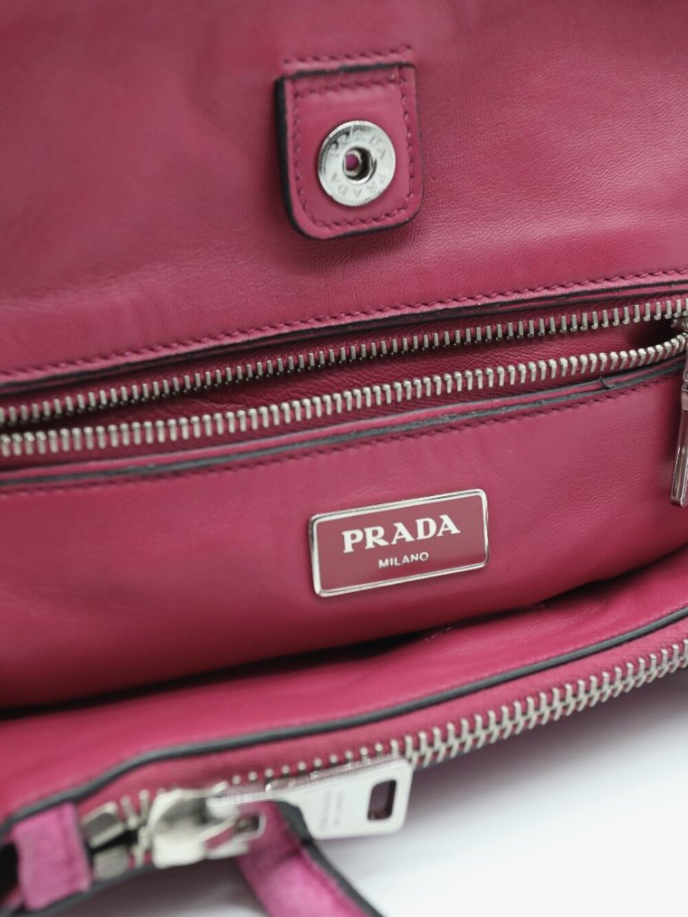 Prada Scamosciato Twin Pocket Tote Pink Suede Leather Shoulder Bag - Picture 11 of 15